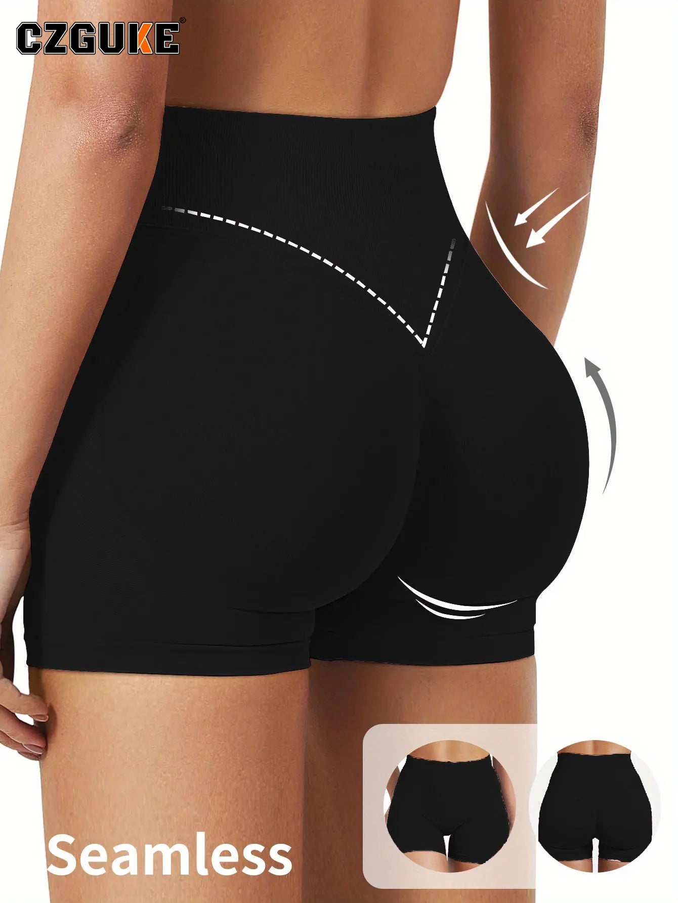CZGUKE-Women High Waist Yoga Shorts Scrunch Butt Lifting Sports Shorts Seamless Gym Workout Short Pants For Fitness Running