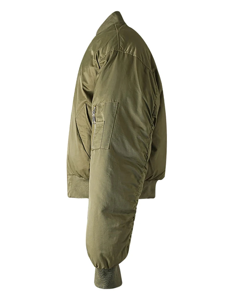 [EAM] Army Green Thick Warm Big Size Cotton-padded Coat Long Sleeve Women Parkas Fashion Tide New Autumn Winter 2026 CPG2505