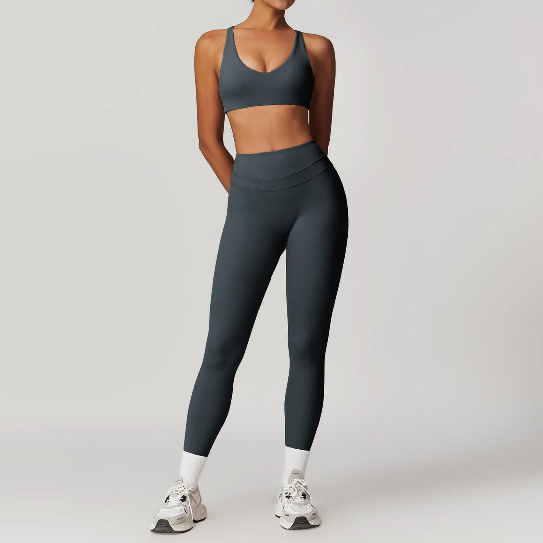 mikeyoga 2PCS Yoga Set Women Sportswear Workout Clothes Athletic Wear Gym Legging Fitness Bra Crop Top Short Sleeves Sports Suit - ATFH