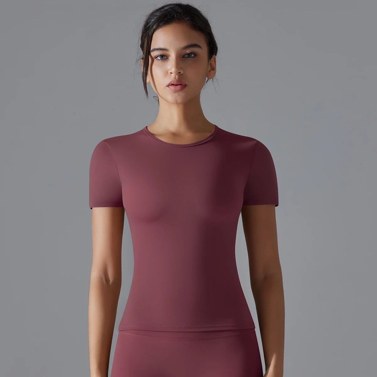 Women Running Sports T Shirt Summer Short Sleeve Round Neck Breathable Stretchy GYM Yoga Slim Fitness Active Top Tee - ATFH