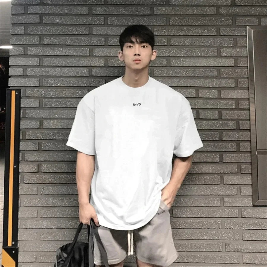 Hip Hop Oversize Men Loose Fitness T Shirt Fashion Gym Running T-shirts Summer Gym Short Sleeve Cotton Casual Tees Tops ATFH