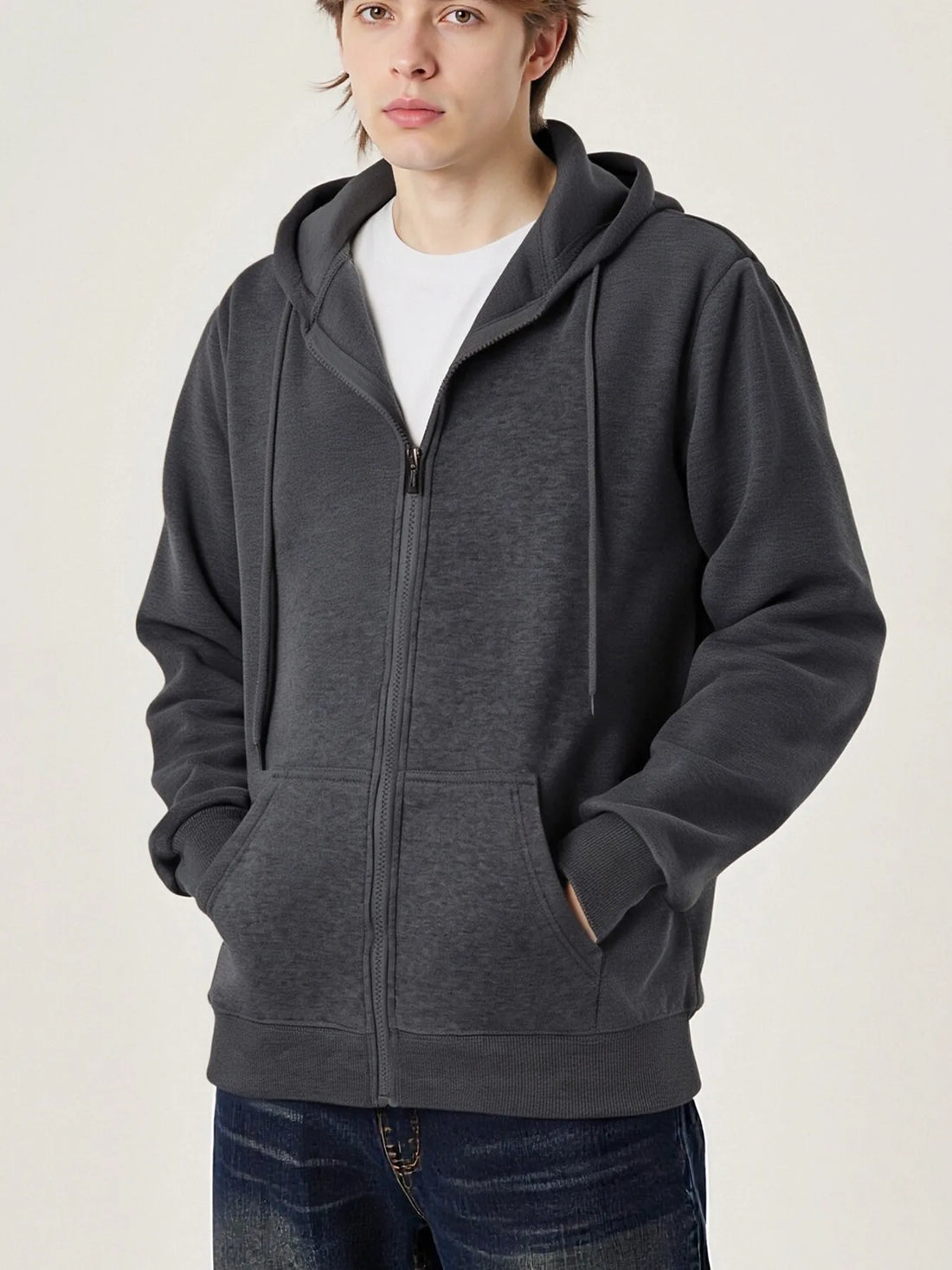 Autumn Winter Zip-Up Hoodie Solid Casual Outwear Comfy Fashion Sweatshirts Fleece Street Veste Loose Oversize Top Soft lothes - ATFH
