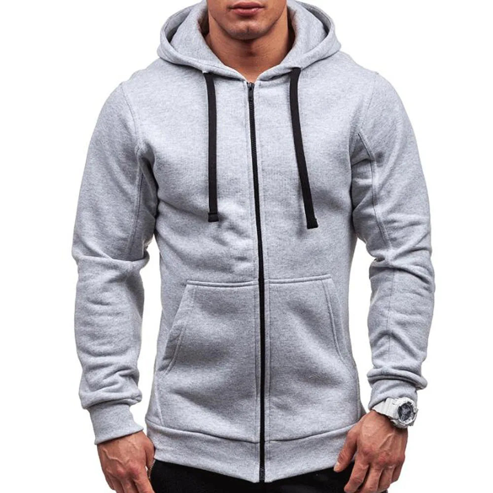 Men Hoodie Sweatshirts Autumn Winter Long Sleeve Front Pocket Zip Up Solid Hoody Coats BSD-ZW08 - ATFH