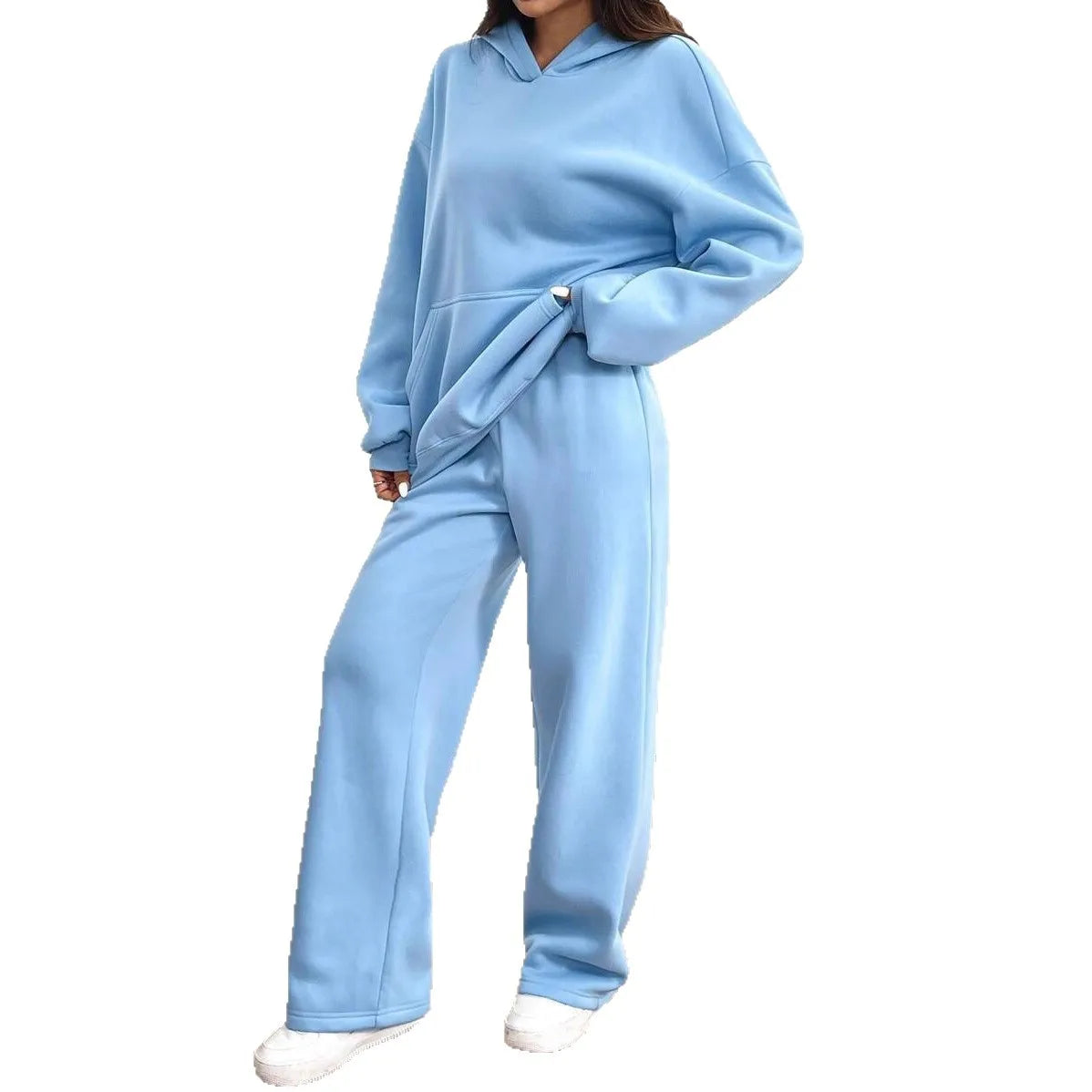 Autumn Winter Sports Suit Women Hooded Long-sleeved Pullover Sweatshirt Drawstring Sweatpants Conjunto Dos Piezas Mujer Invierno