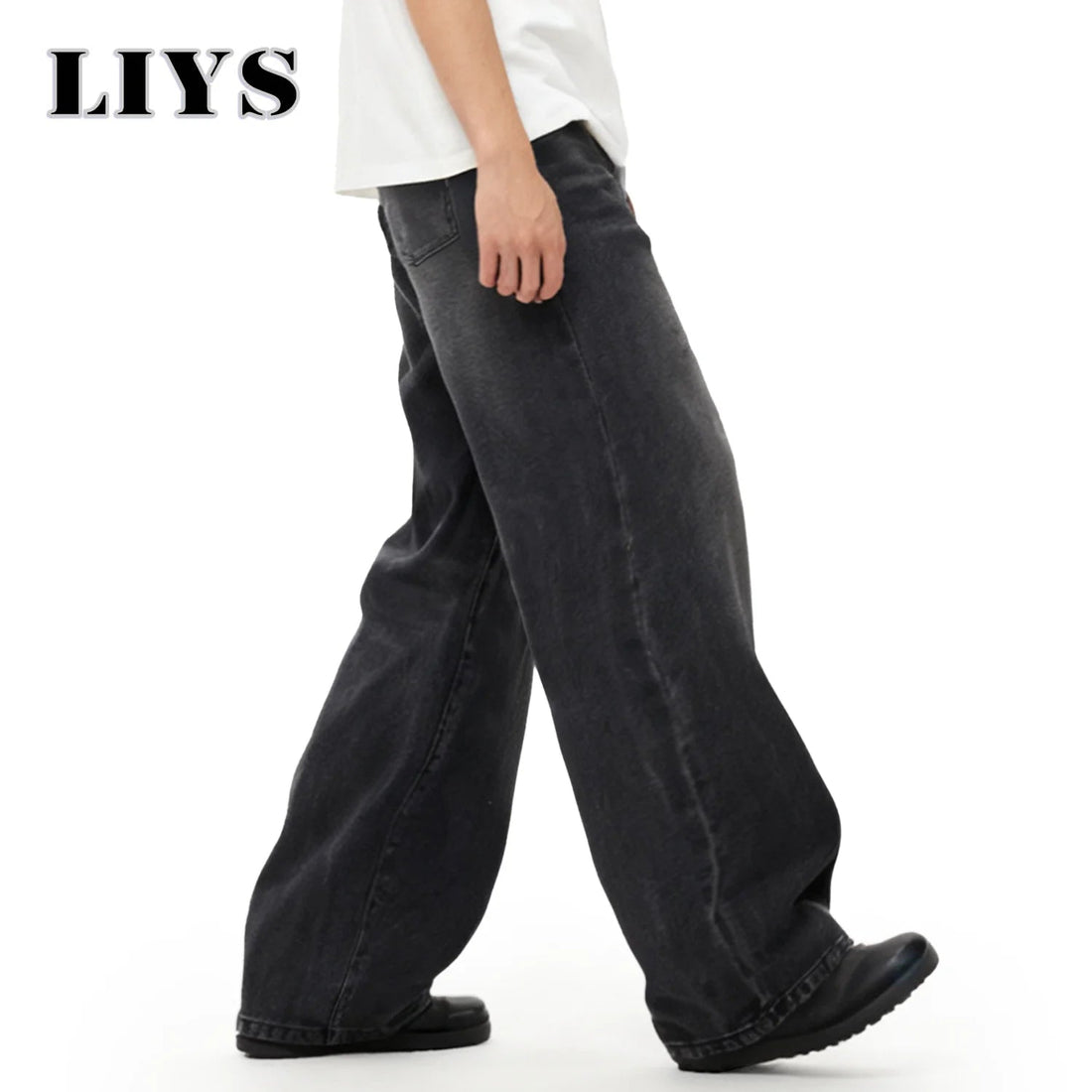 Four Season Men's Jeans Korean Version Student Casual Pant American Retro Gray Black Loose Wide Leg Jean Baggy Men's Denim Pants ATFH