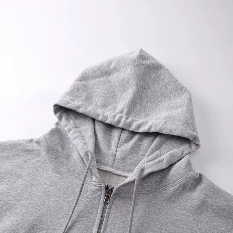 Integrated Cutting Oversized Kanye West Vultures Zipper Hoodie Men Women Simple Letters Print Gray Coats Best Quality Cotton - ATFH