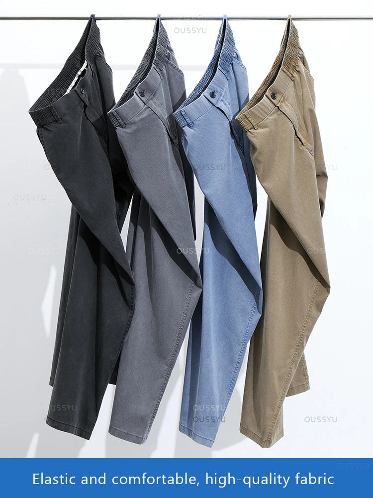 Summer Ultrathin Soft Lyocell Fabric Men's Jeans Breathe Loose Straight Pants Elastic Waist Korea Casual Trouser Plus Size M-5XL ATFH