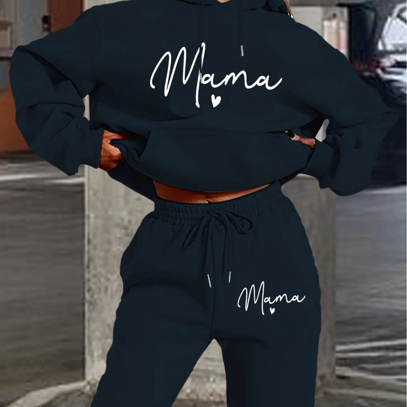 Women's autumn and winter loose hoodie+sweatpants set, hip-hop street casual letter printed fashionable and plush warm clothing