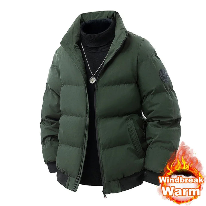 Winter Men's Stand Up Collar Zipper Parkas Thick Cotton Coats Solid Color Street Fashion Style Business Casual Jacket Plus Size