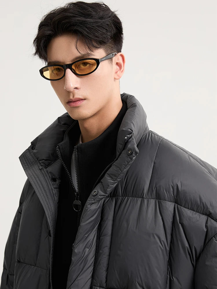 Men's Solid Color Puff Down Coats 2026 Winter Fashion Thick Warm Loose Jackets Male Stand-up Collar Bread Overcoats W919