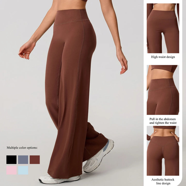 Hearuisavy Women Straight-Leg Sports Pants Gym Clothing Naked Feeling Compression Wide Leg Yoga Leggings Pilates Fitness Tights - ATFH