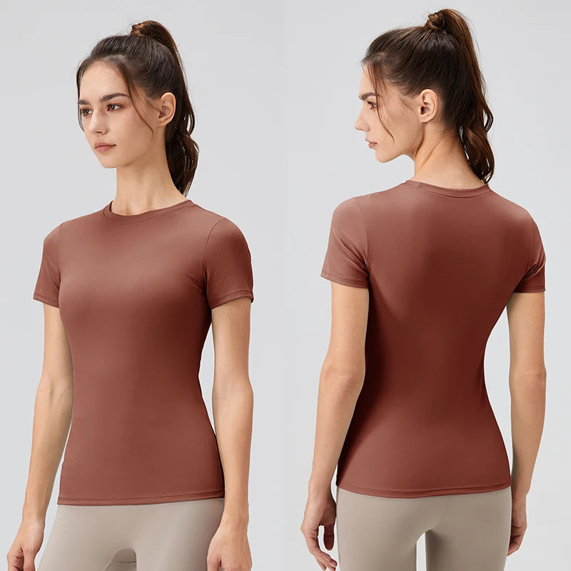 2024 Women Sports Shirt Tight Yoga top Quick Dry Gym Top Outdoor Short Sleeve  Running Sportswear Women T-shirts - ATFH