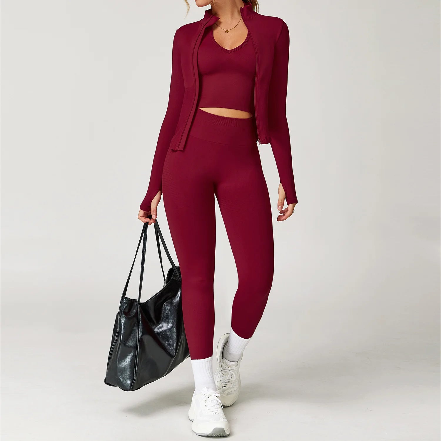 2/3/4PCS Yoga Set Gym Clothes Sportswear Seamless Yoga Suits For Women Fitness Long Sleeved Tracksuits Sports Bra Gym Leggings - ATFH