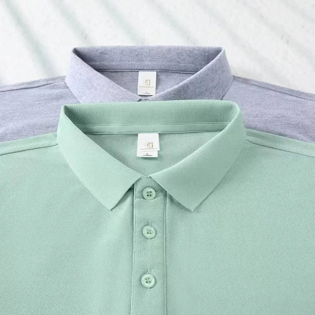 Summer Polo Shirts Men S-4xl Quick Dry Short Sleeve T-Shirt Elasticity Breathable Cool Ice Silk Polo Shirt Male Purple 18 Colors