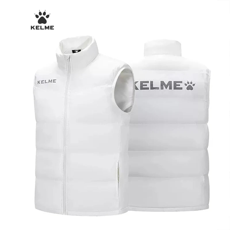 KELME Men Winter Down Vest Sport Training Lightweight Waterproof Outwear Short Stand Collar Casual Coat Windproof Warm Jacket