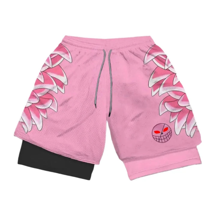 One Piece Character Symbols Anime Print Double Layer Fake Two Piece Gym Workout Shorts Summer Quick-dry Comfy Lightweight
