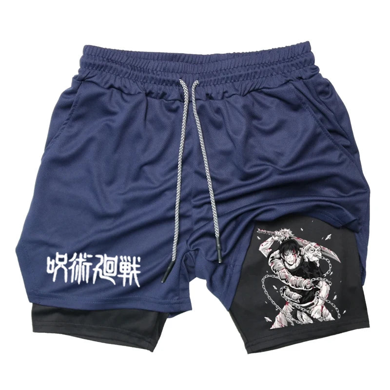 Anime Performance Shorts Toji Printed Men GYM Casual Sports Shorts Workout Running Mesh 2 In 1 Sport  Pants