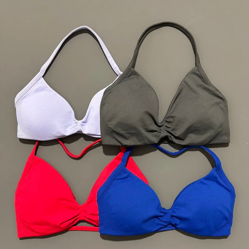 Sports Strappy Bra Yoga Underwear Women Gym Top Running Exercise Backless Bra High Support Active Wear Fitness Workout Halter - ATFH