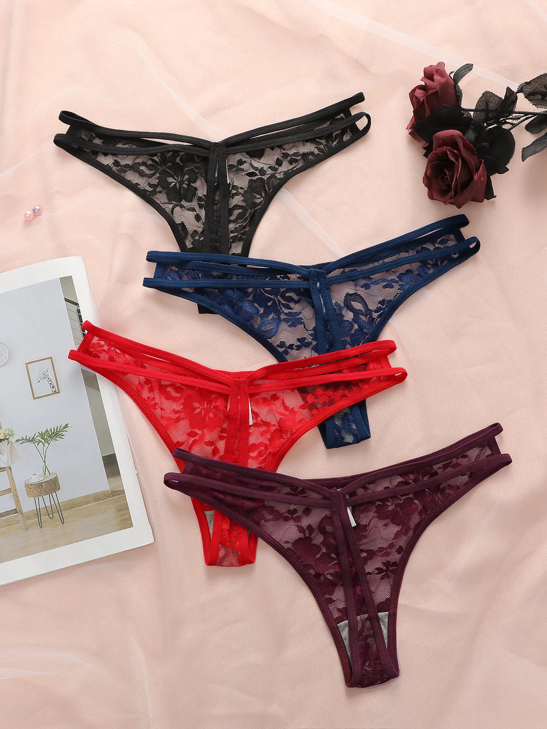 4-piece Hot Selling New Transparent Multi-color Lace Sexy Underwear For Women's Trackless Invisible Thong Underwear C864