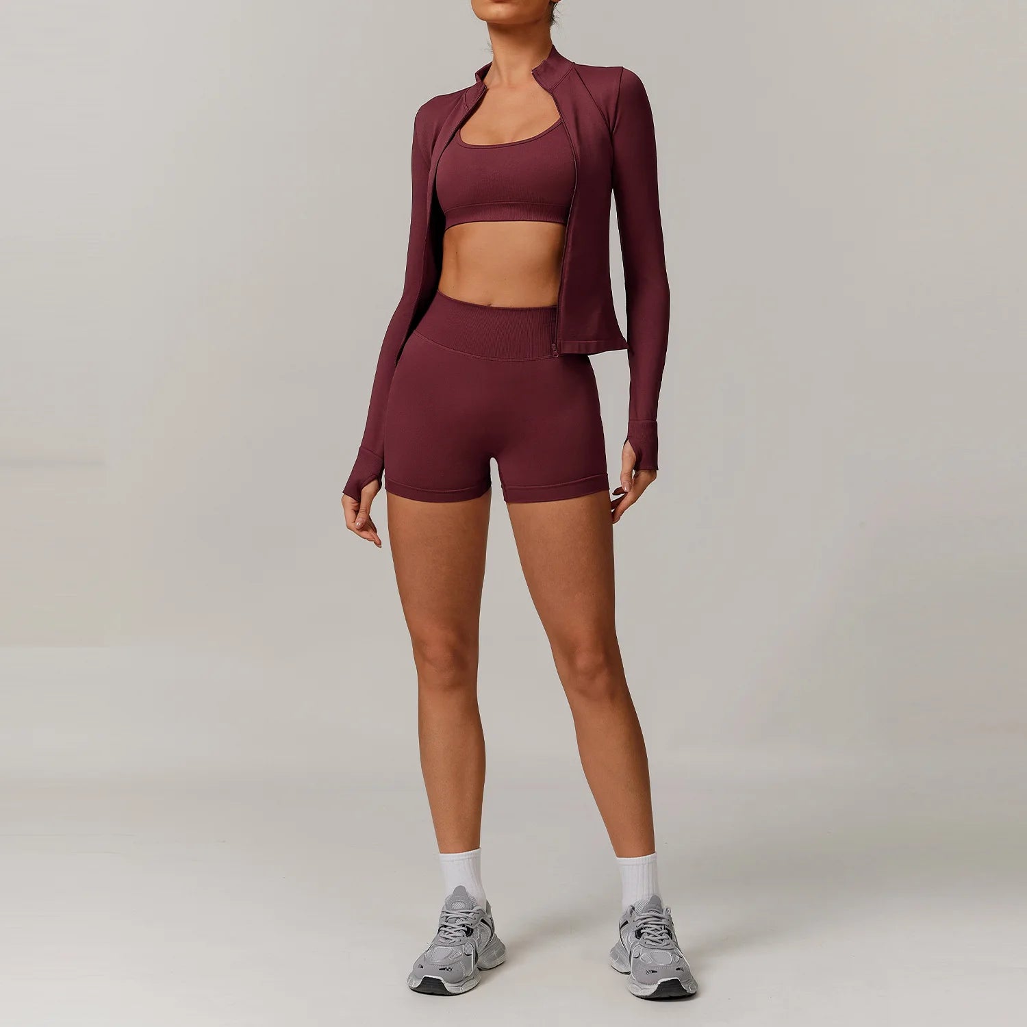 Yoga Set 2/3PCS Gym Clothes Sportswear Yoga Suits For Women Long Sleeve Crop Top Fitness Set Tracksuits Sports Bra Gym Leggings - ATFH