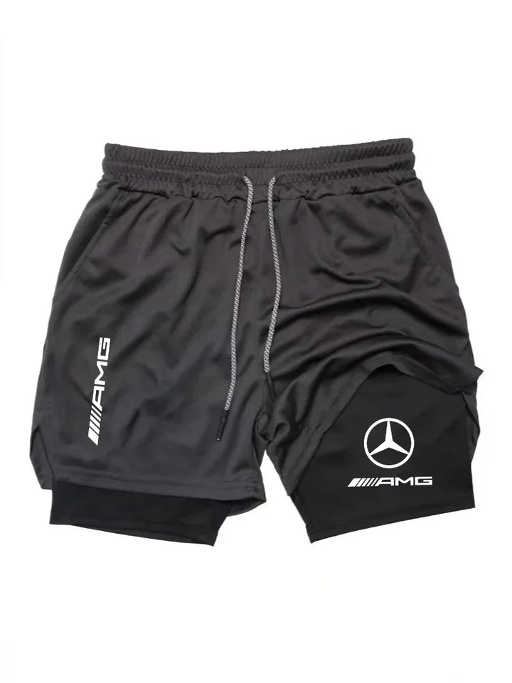 Brand new Mercedes-style 2-in-1 double-layer men's sports shorts, suitable for gym, jogging, training, and other sports activiti