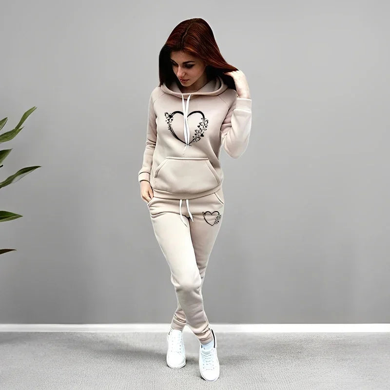 2026 Fall Winter Hot Sal Woman Tracksuit Hoodie Sweatpants 2 Piece Set Home Outdoor Female Comfort Warm Hooded Sweatshirt Outfit