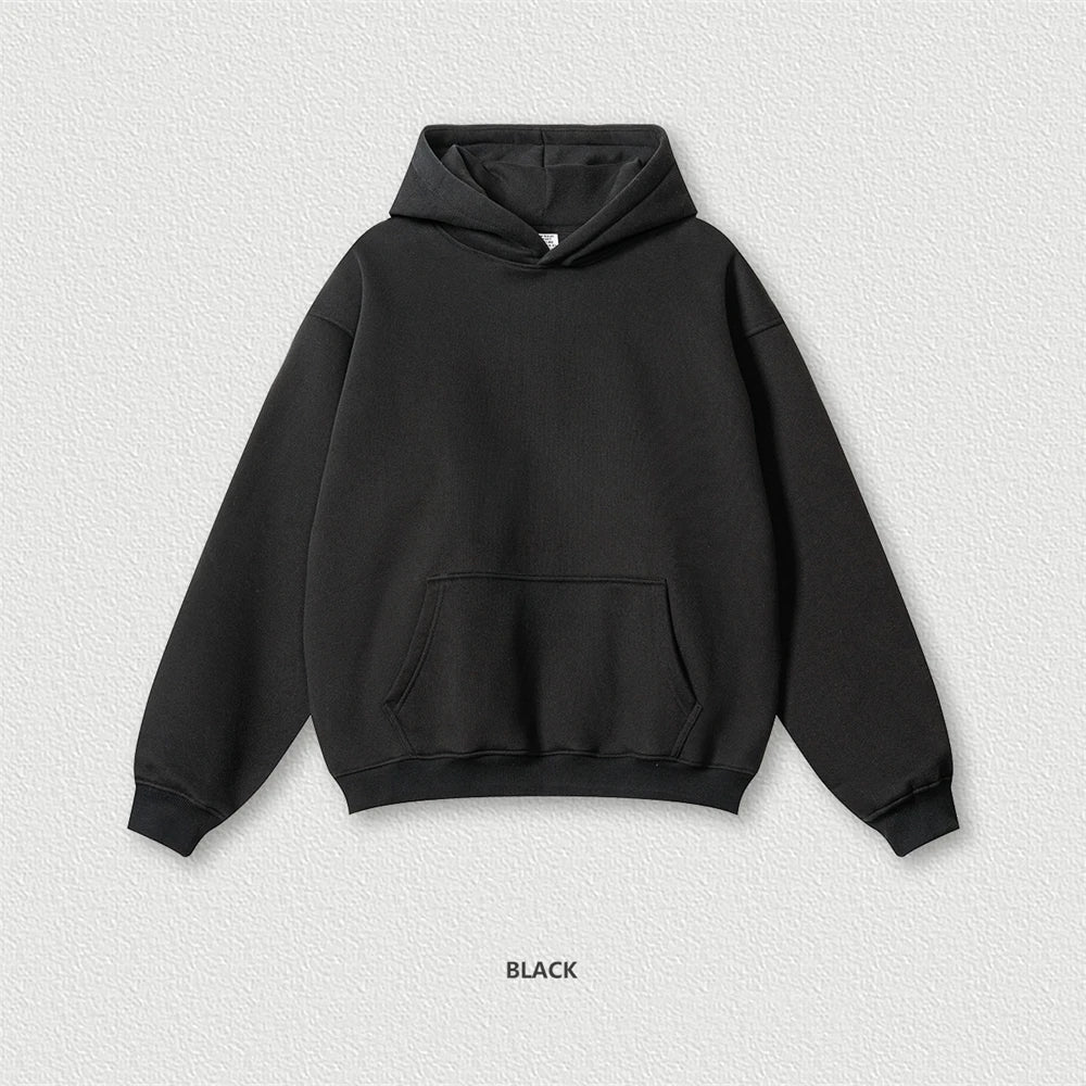 Autumn Winter Men 345gsm Fleece Hoodies Unisex Women Relax Fit Warm Solid Hooded Pullovers Sweatshirts HY0863 - ATFH
