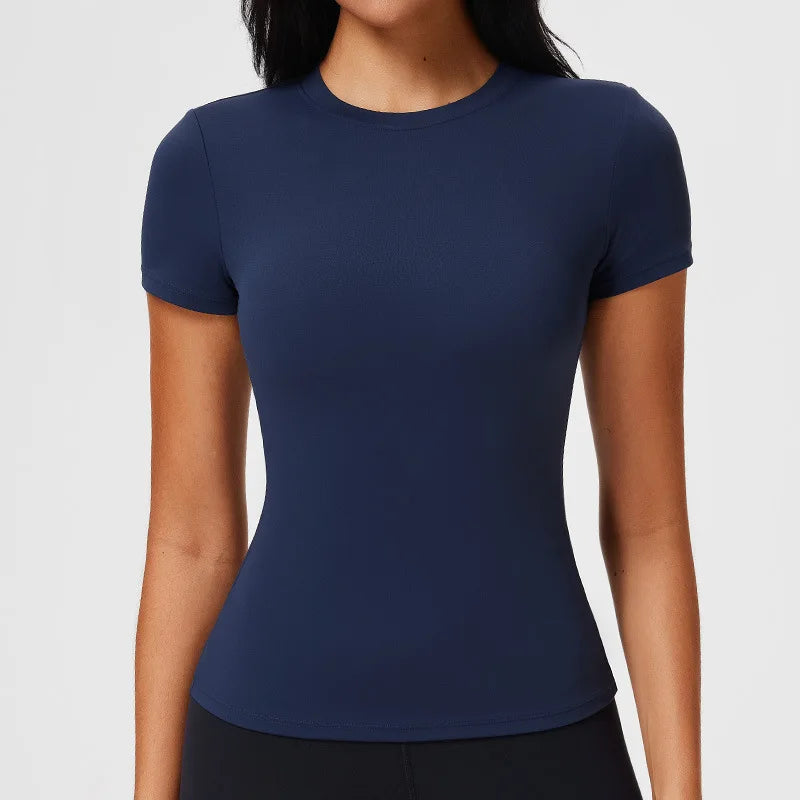 Women's Slim Fit Quick-Dry Sports Top Barely-There Feel Fitness Shirt for Running Yoga Short Sleeve Casual Cross-Border - ATFH