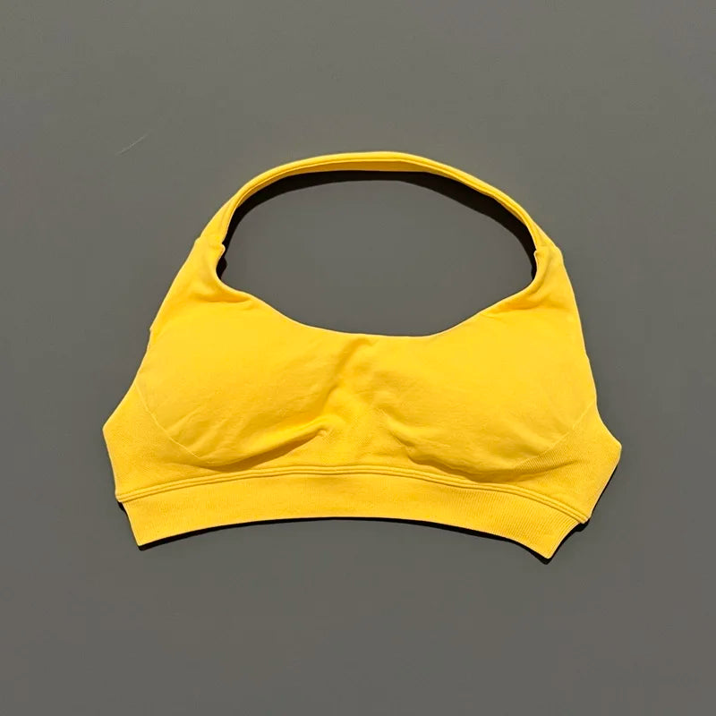 Histello Sports Bra Women Seamless Halter Clothes Neck Strap Padded Yoga Top Gym Backless Bra Running Sportswear Workout Tops - ATFH