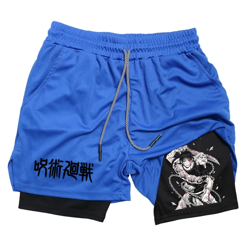 Anime Performance Shorts Toji Printed Men GYM Casual Sports Shorts Workout Running Mesh 2 In 1 Sport  Pants
