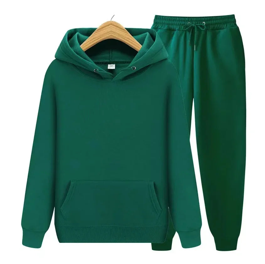 Men's Autumn /Winter New Solid Color Hoodie+pants Two-piece Set Fashionable Casual Sports Set Size S-3XL Men's Tracksuit ATFH
