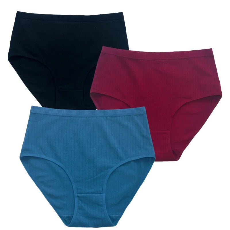 3Pcs/Set Women High Waist Panties Cotton Briefs Tummy Control Underwear Sexy Lingerie Breathable Full-Coverage Underpants S-XXL