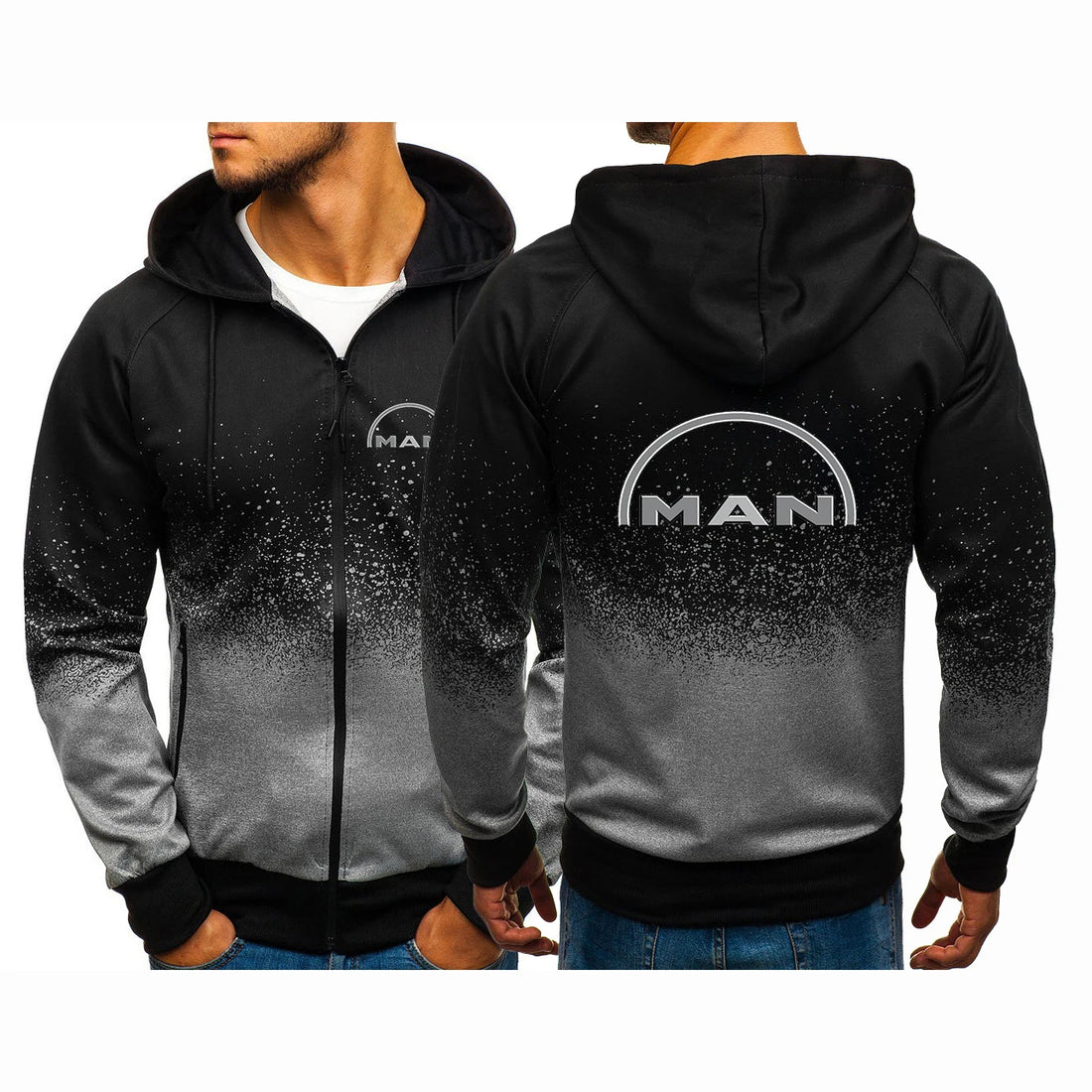 2023 New Truck Man Car Logo Hoodie Gradient Color Spring Autumn Printing Men Personality Zipper Jacket Comfortable Tops