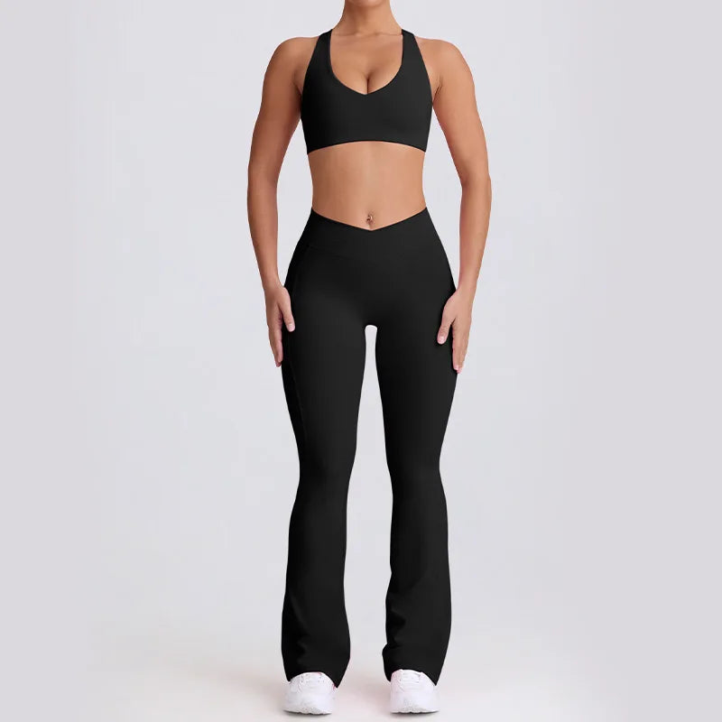 Naked Feel Quick-Dry Yoga Set Strappy Sports Bra & Seamless Leggings for Women Outdoor Gym Workout Activewear - ATFH