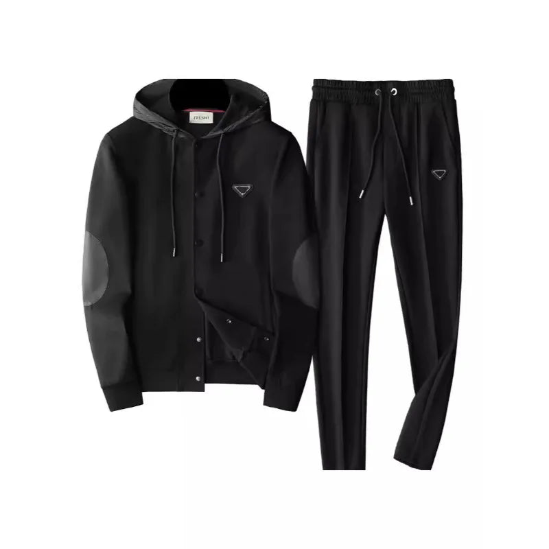 Minglu Autumn Winter Sprot Casual Male Sets Luxury Single Breasted Solid Color Hooded Man Sweatshirts Fashion Mens Sweatpants - ATFH
