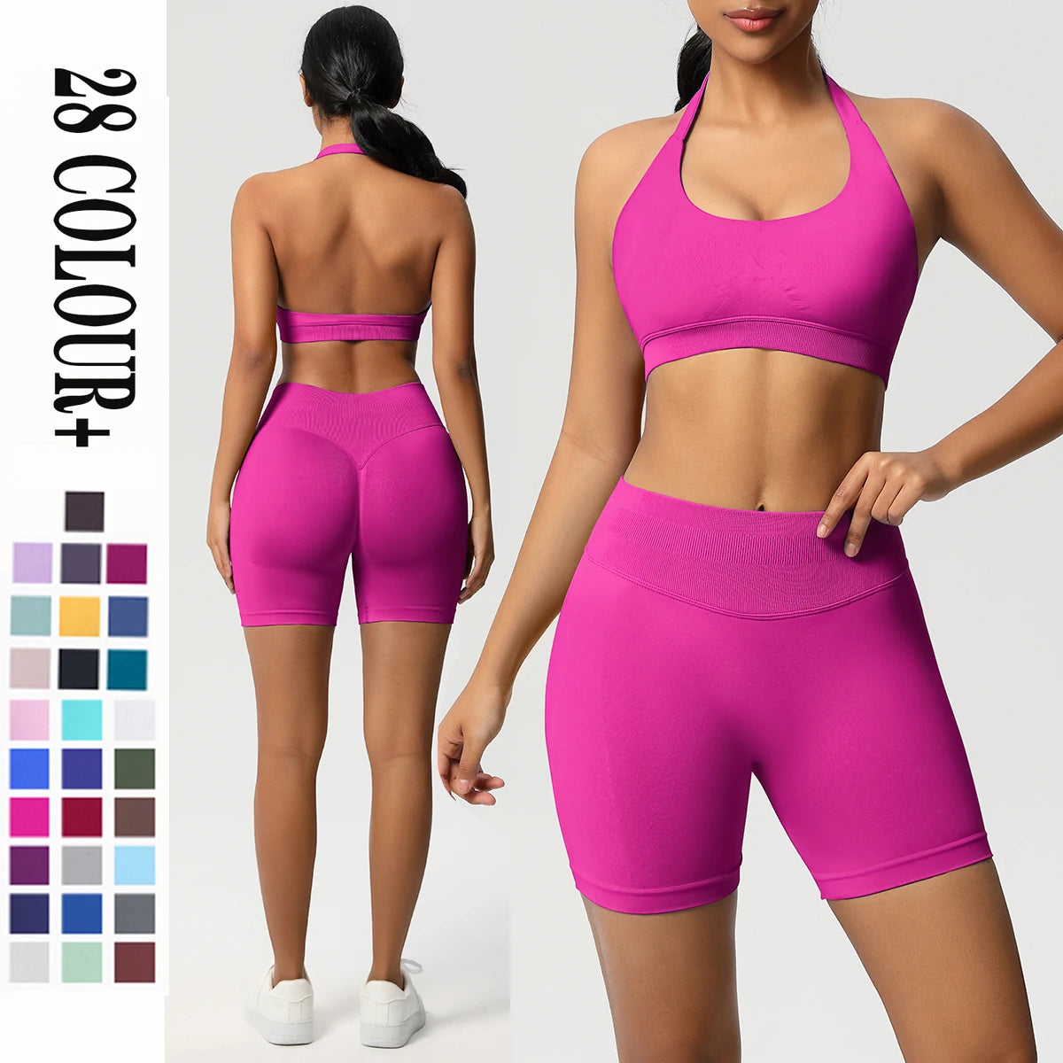 2PCS Sportswear Woman Sports Yoga Set Gym Clothes Yoga Suits For Women Tracksuits Sports Shorts Crossover Bra Gym Leggings - ATFH