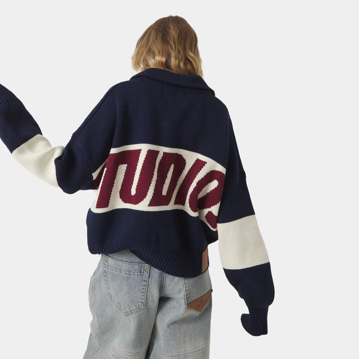 Zekye Knitted sweater with letter pattern, long sleeved high street loose sweater, European and American spicy girl style - ATFH