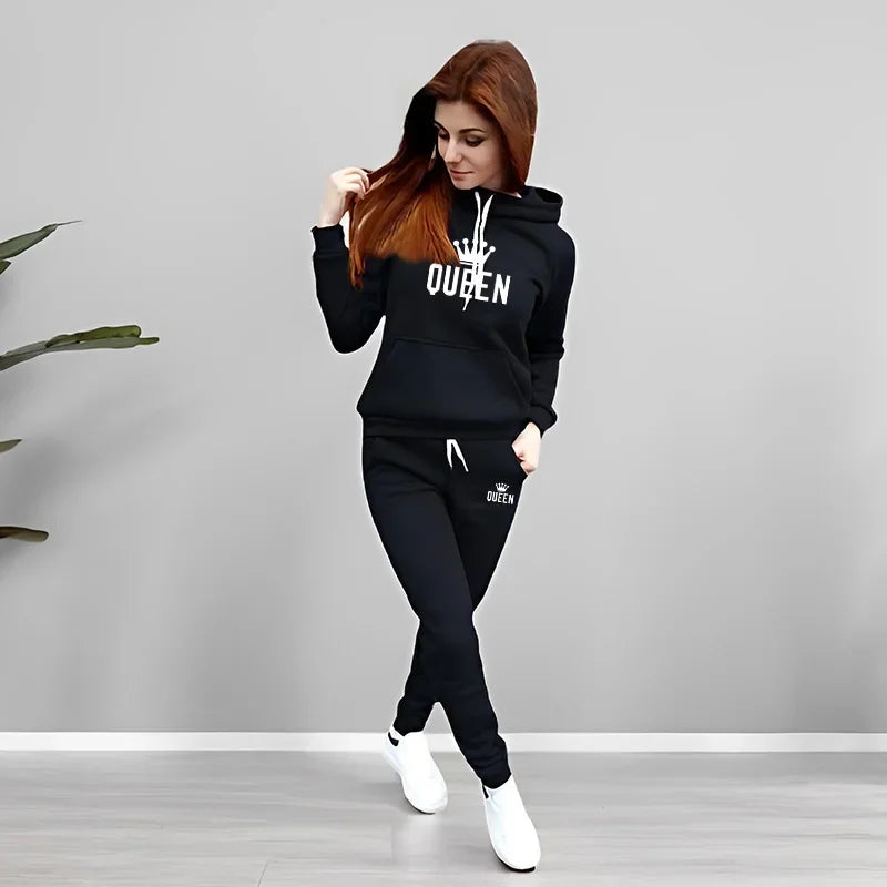2026 Spring Ladies Two Piece Set Outfits Women's Fashion Casual Printing Hooded Tracksuit Quality Daily Jogging Sport
