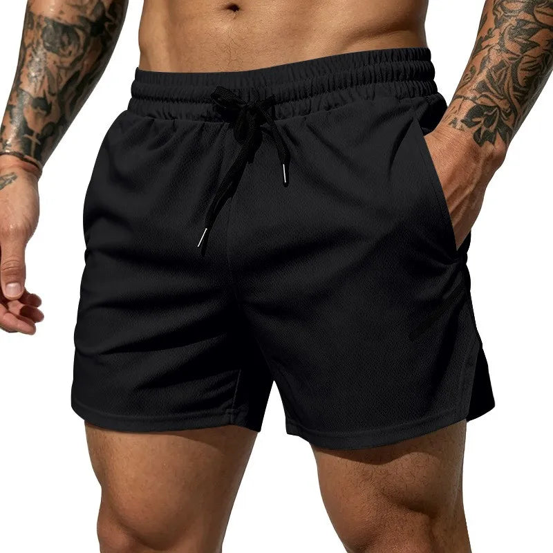 Men's New Breathable Mesh Quick-Drying Sports Shorts with a Drawstring Waistband, Suitable for Casual and Fashionable Sports Wea