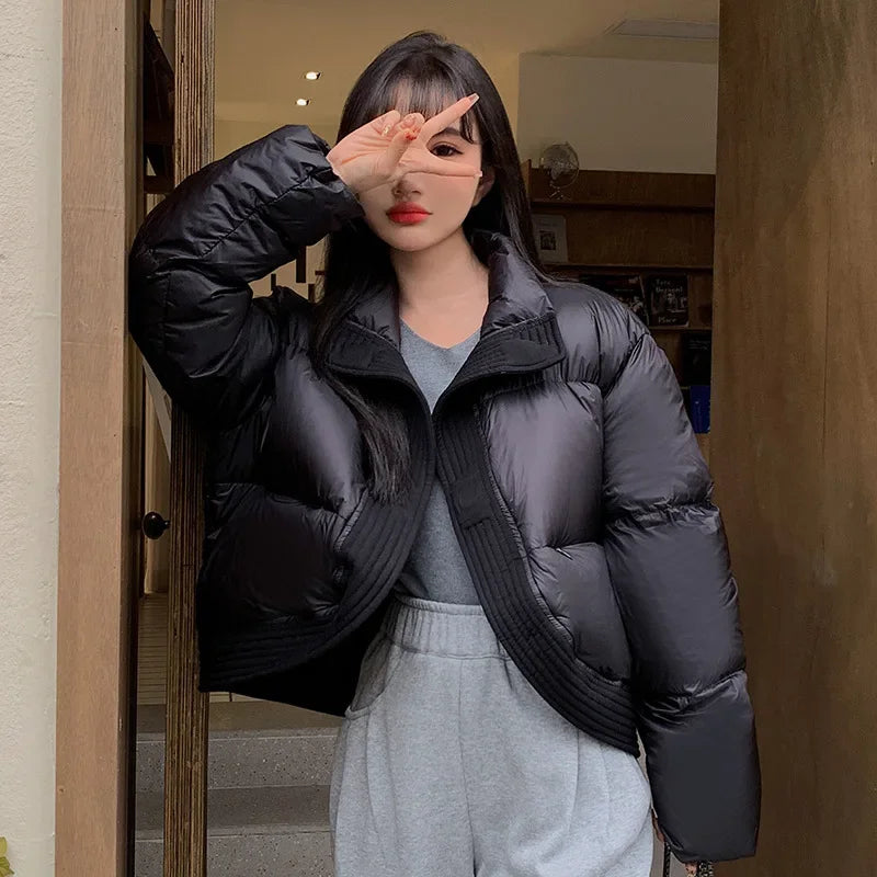 2023 Winter Down Cotton Jacket Women Parka Puffer Jacket Long Sleeve High Waist Coat Y2k Thickened Warm Coat women clothes ATFH
