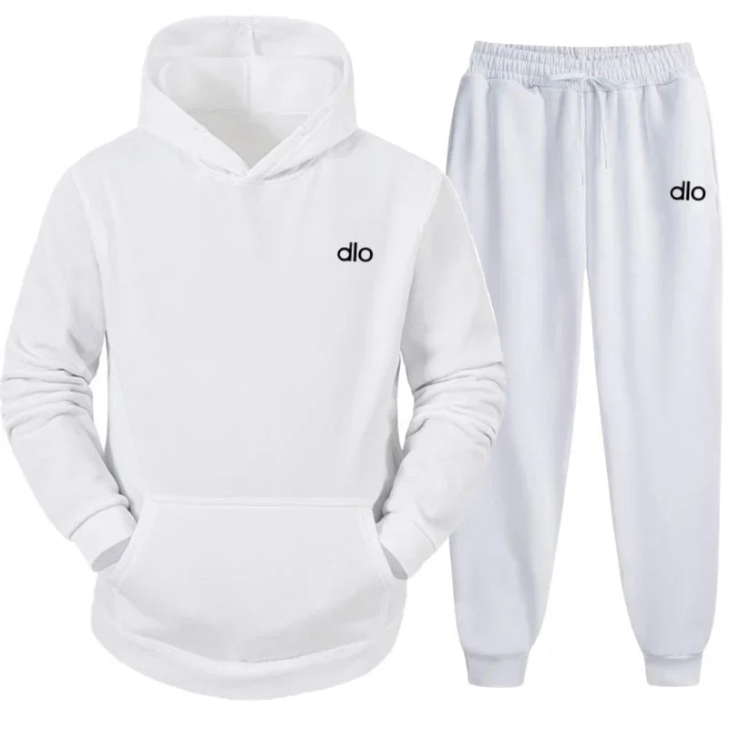 Spring  Autumn Men's Hooded Jogging Gym Fitness and Leisure Set Street Fashion Y2K Clothing Printed Neutral Sports 2-piece Set