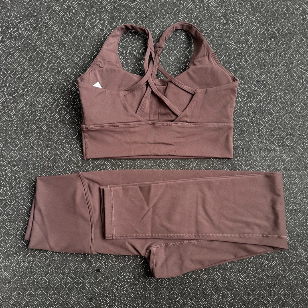 Solid Color Gym Yoga legging Set Soft Tight Women High Strength Fitness Bra With Sports Pant sportswear Proof of Squatting Proof - ATFH