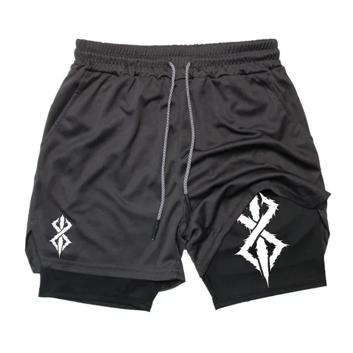 Berserk Men's Sports Shorts 2 in 1, Quick-drying Running Shorts, Gym and Fitness Training Double-layer Shorts for Men
