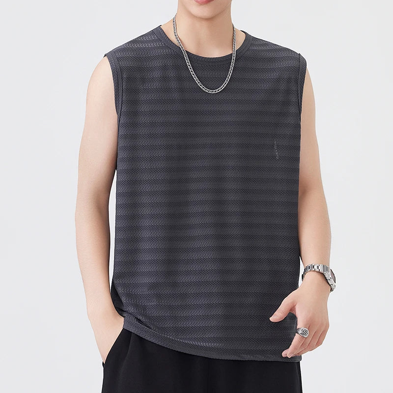 2026 Men's Sexy Ice Silk Mesh Tank Tops Gym Stringer Bodybuilding Sleeveless Fitness Male Muscle Quick Dry Singlets Vest T-Shirt