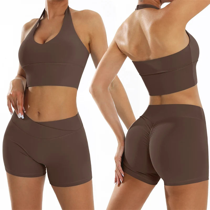 Sexy Yoga Shorts Set Fitness Suits For Women Sportswear Summer Scrunch Sports Outfits Quick-Dry Breathable Gym Workout Clothes - ATFH