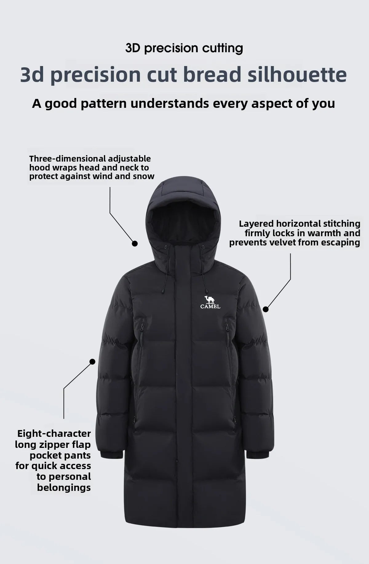 Golden Camel Winter Men Down Jackets Mid-Length Thicken Warm 650FP Duck Down Hooded Ladies Outdoor Camping Coat Hiking Jackets