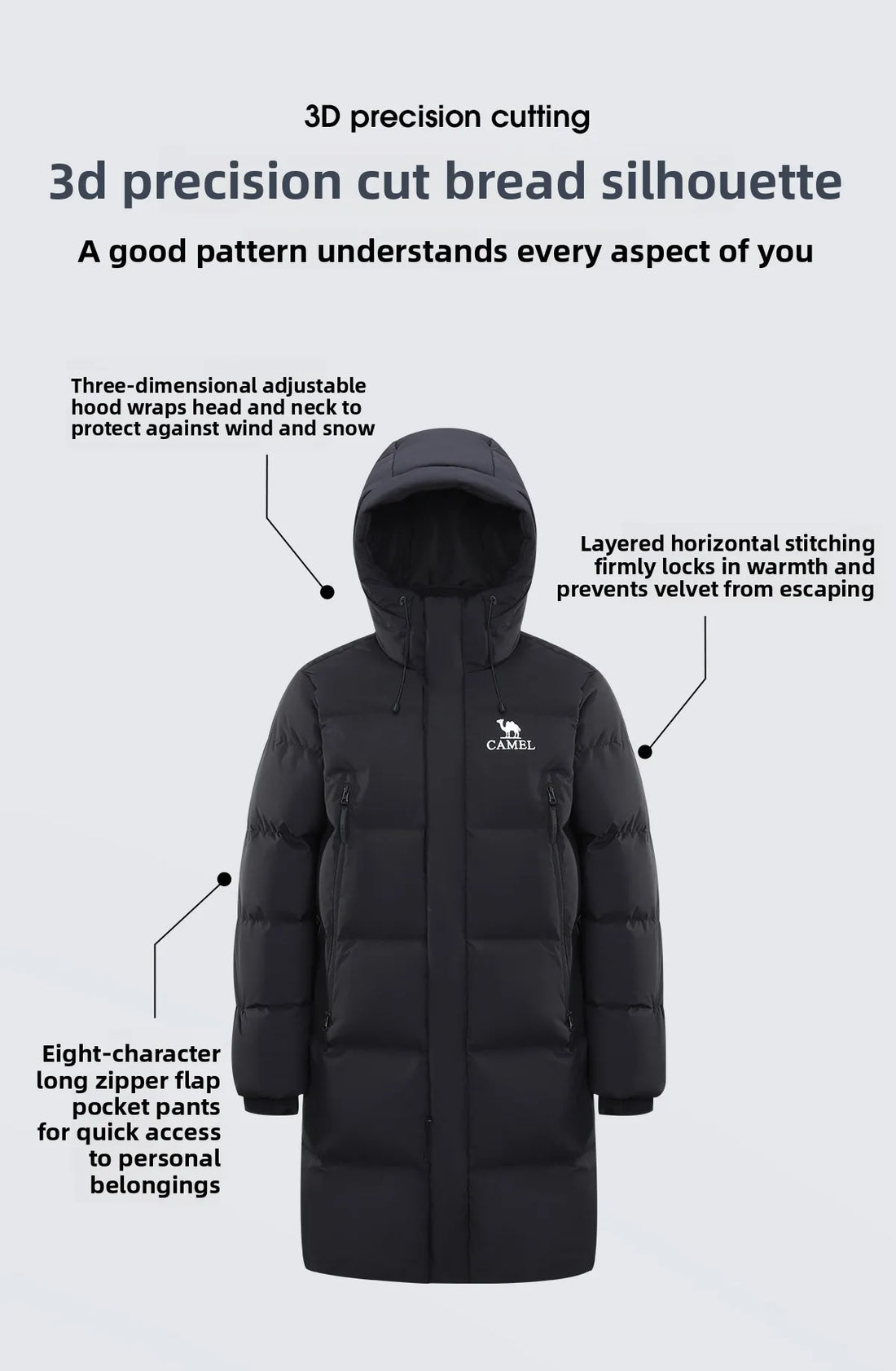 Golden Camel Winter Men Down Jackets Mid-Length Thicken Warm 650FP Duck Down Hooded Ladies Outdoor Camping Coat Hiking Jackets