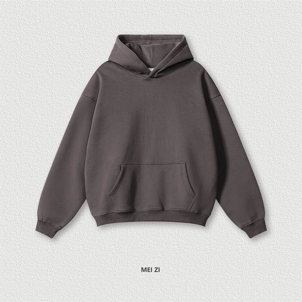 Autumn Winter Men 345gsm Fleece Hoodies Unisex Women Relax Fit Warm Solid Hooded Pullovers Sweatshirts HY0863 - ATFH