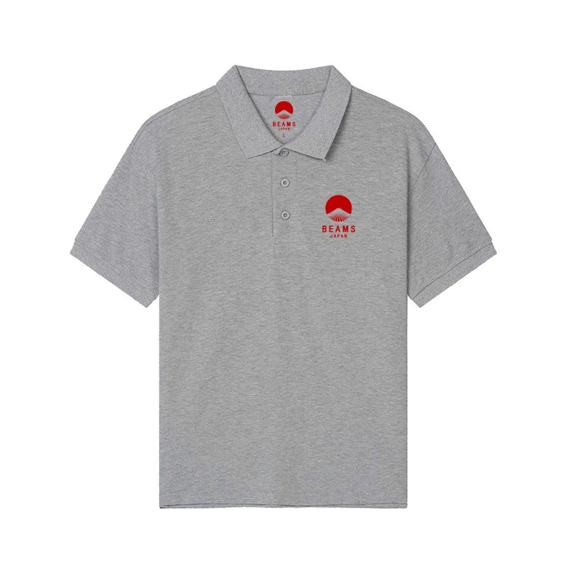 Fuji Mountain Embroider Logo Summer Men Women Same Polo Shirt Korean Style High-quality T-shirt Cotton Short Sleeve Tees Top