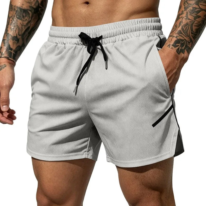 Men's New Breathable Mesh Quick-Drying Sports Shorts with a Drawstring Waistband, Suitable for Casual and Fashionable Sports Wea